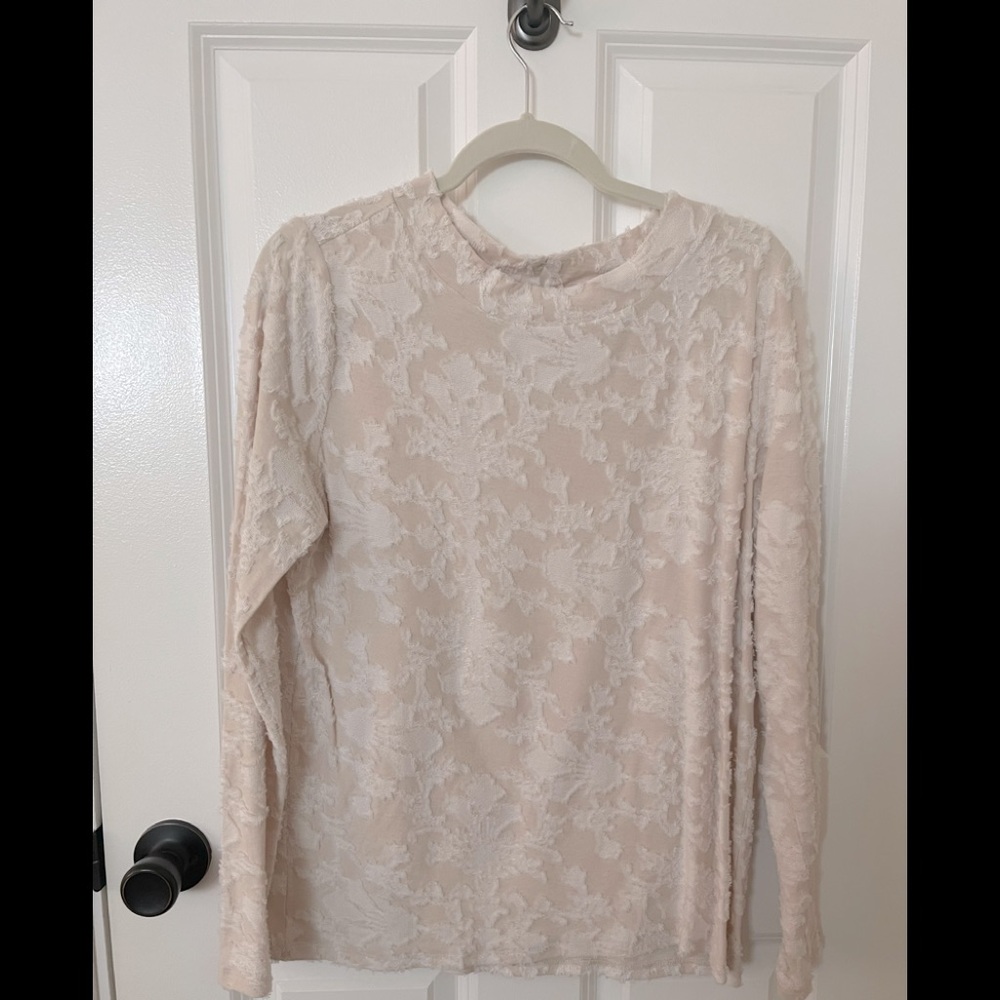 LOFT Floral ruffled mock neck shirt.